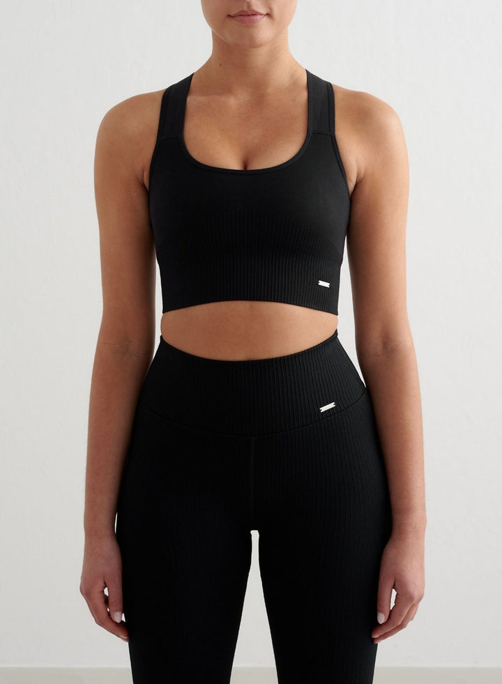 Black Ribbed Seamless High Support Bra Black High Support Ribbed Bra