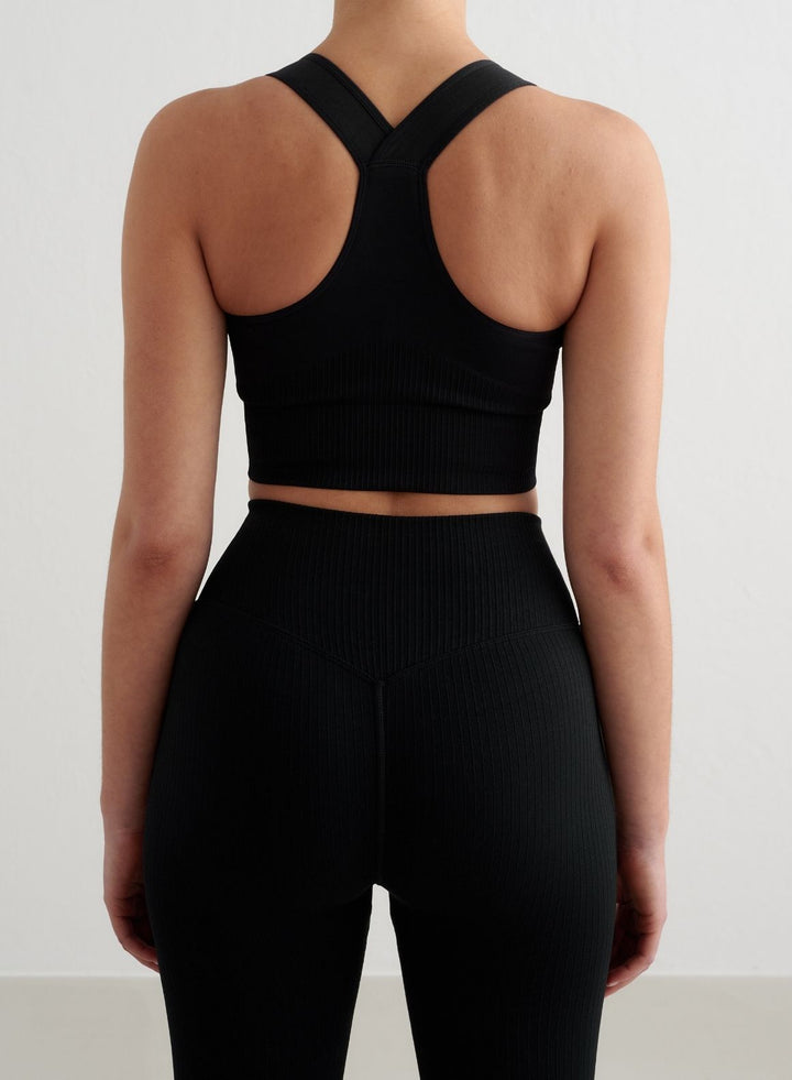 Black Ribbed Seamless High Support Bra Black High Support Ribbed Bra