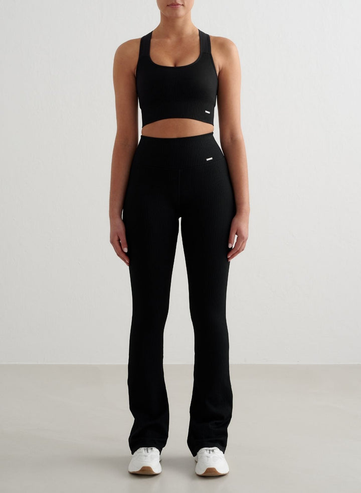 Black Ribbed Seamless High Support Bra Black High Support Ribbed Bra