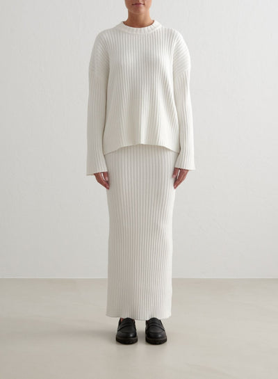 Almond White Rib Knit Set