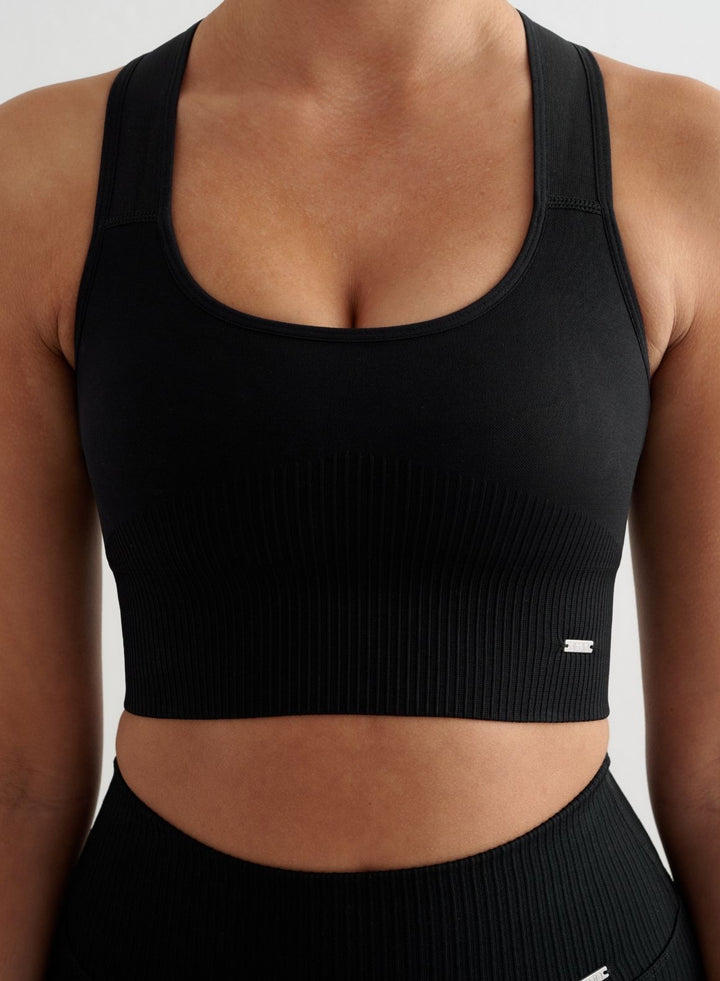 Black Ribbed Seamless High Support Bra Black High Support Ribbed Bra