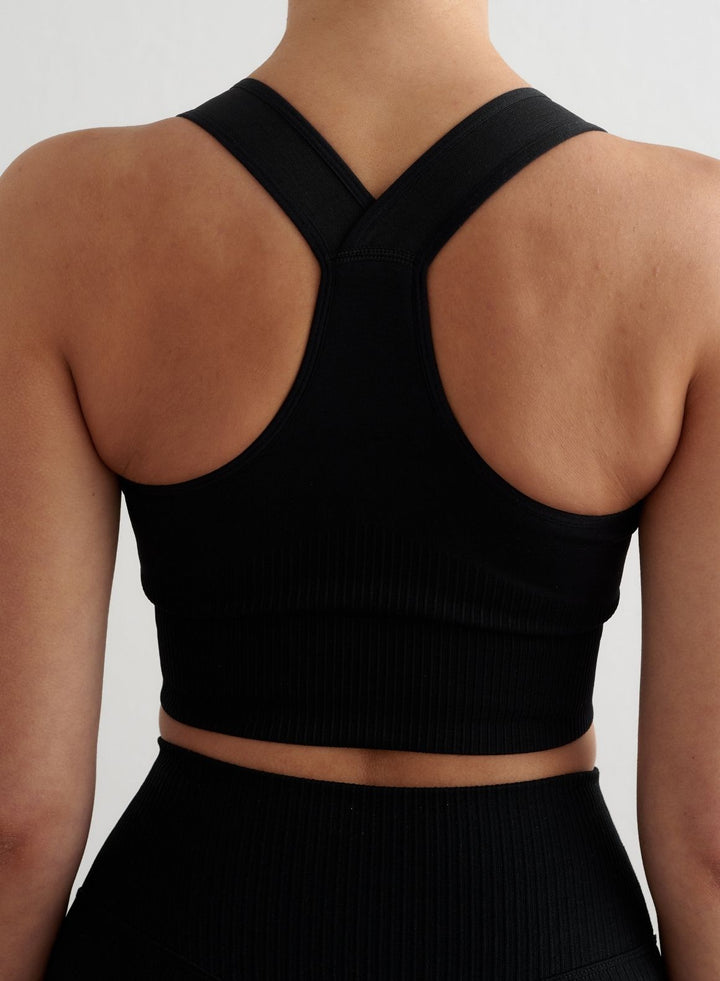 Black Ribbed Seamless High Support Bra Black High Support Ribbed Bra