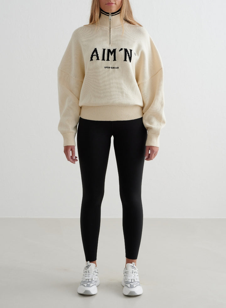 Almond White College Knitted Half Zip [M - 175 cm]